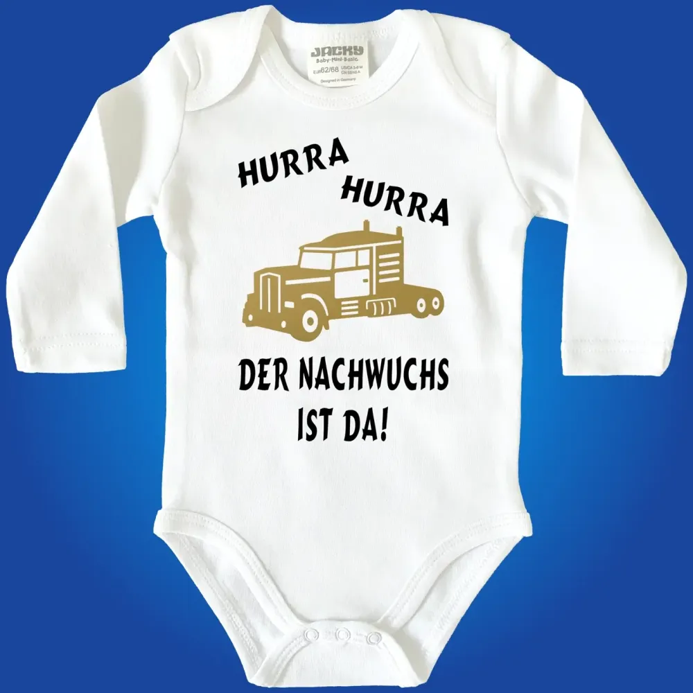 Baby‑Body „Hurra der Nachwuchs ist da“ mit LKW Motiv