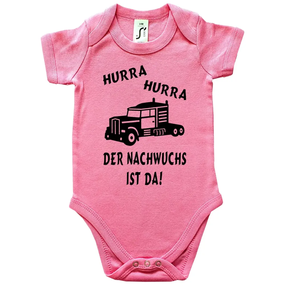 Baby‑Body mit farbigem LKW und lustigem Spruch