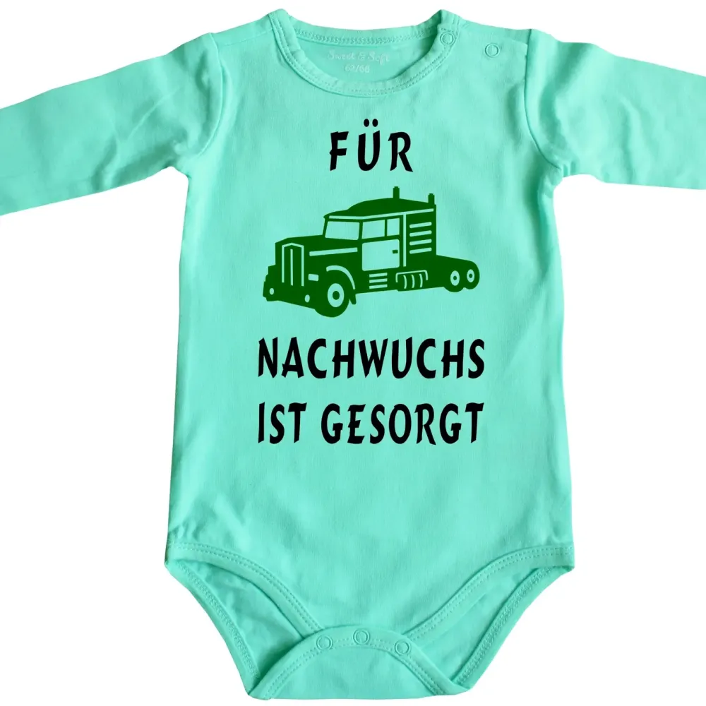 Preview: Babybody „Für Nachwuchs ist gesorgt“ mit Truck‑Grafik
