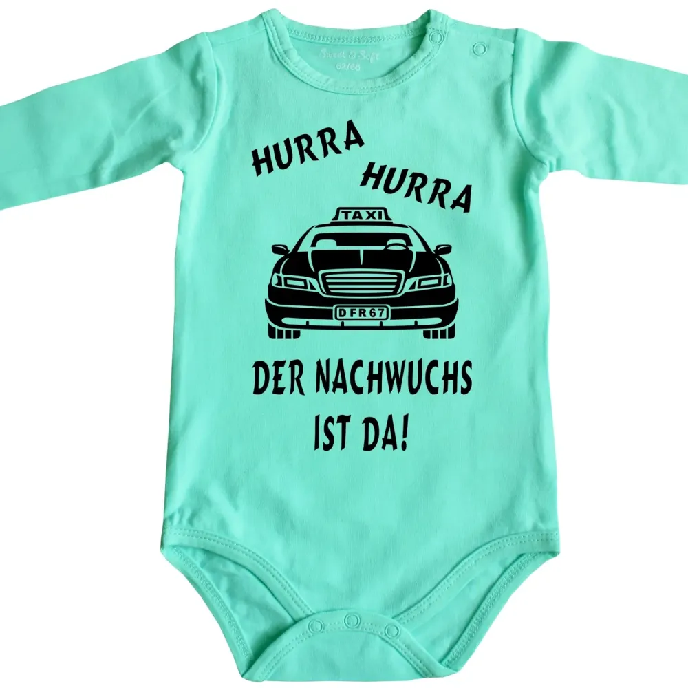 Preview: Babybody mit Taxi‑Motiv als Geschenk zur Geburt