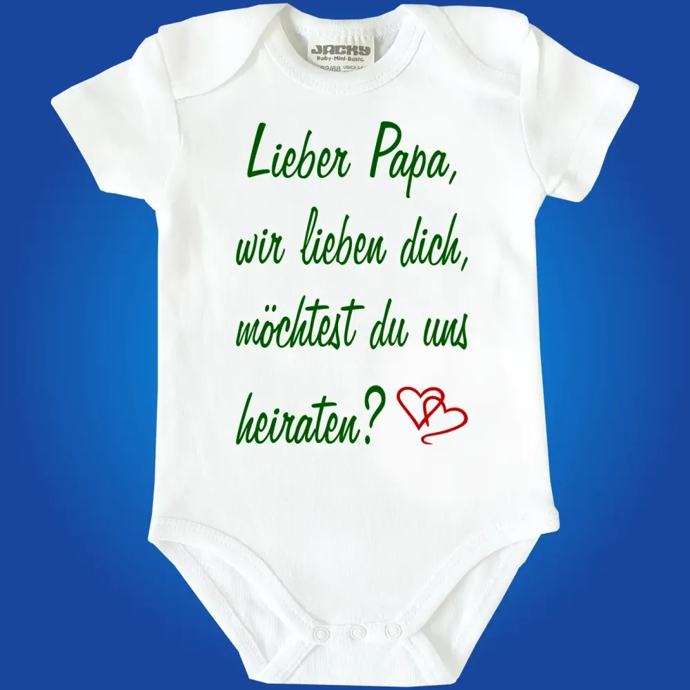Babybody „Möchtest du uns heiraten?“ mit Herzmotiv
