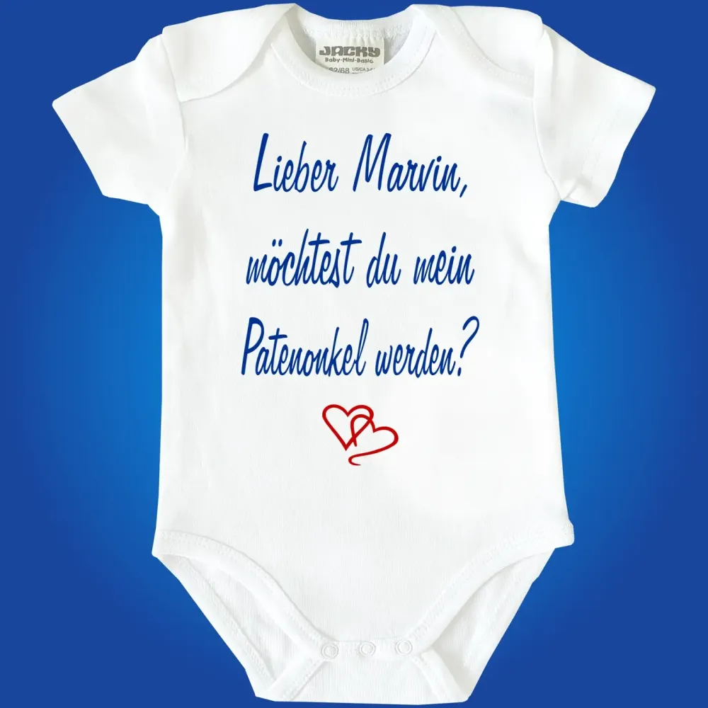 Personalisierter Babybody mit Name und Taufpaten‑Frage