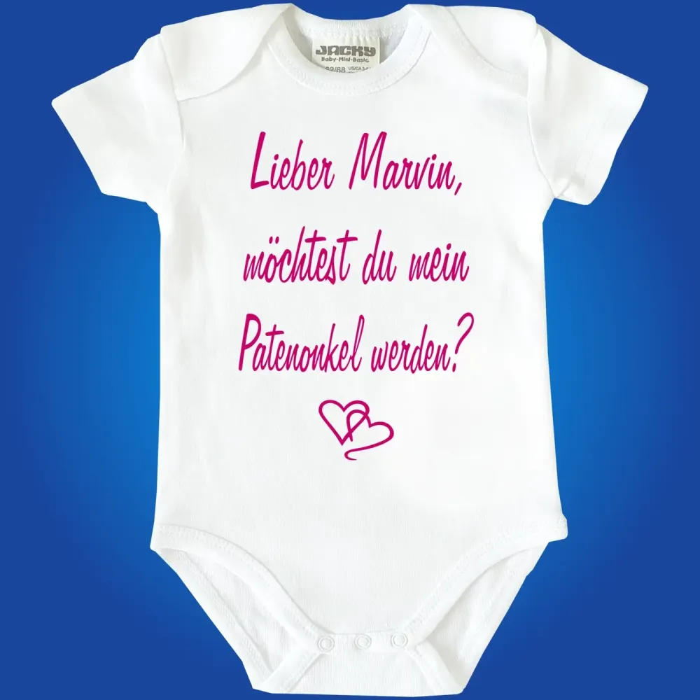 Babybody mit Frage an Pateneltern und Babynamen