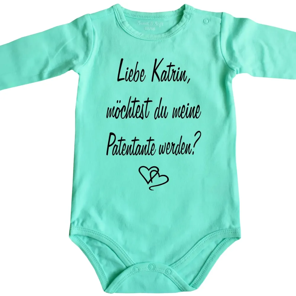 Preview: Baby‑Body mit Spruch „Wollt ihr meine Taufpaten werden?“