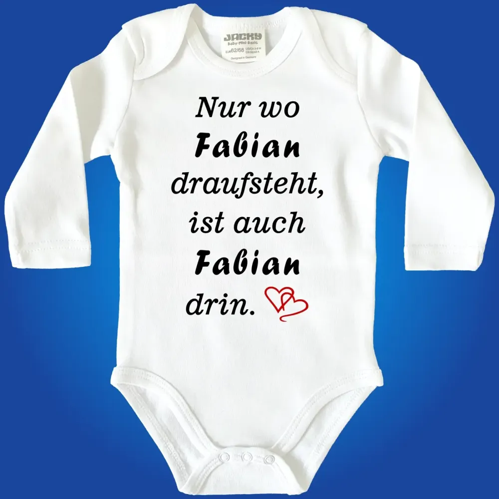 Baby‑Body mit Spruch „Nur wo [Name] draufsteht“