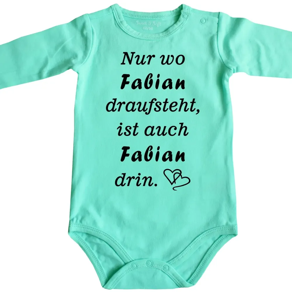 Baby‑Body mit individuellem Wunschnamen und Humor