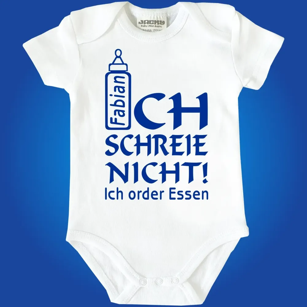 Preview: Babybody mit personalisiertem Namen auf Babyflasche