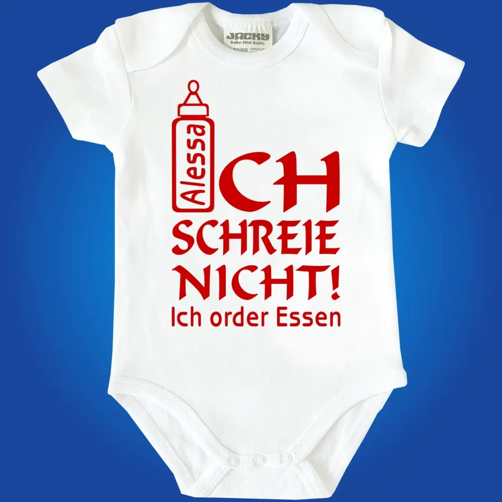 Baby‑Body mit Name und Essen‑Design