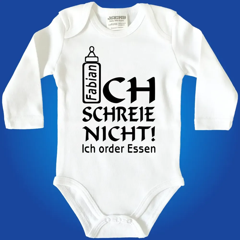 Baby‑Body „Ich order Essen“ in verschiedenen Farben