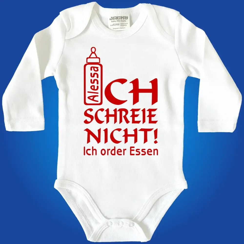 Baby‑Body „Ich order Essen“ mit Wunschname