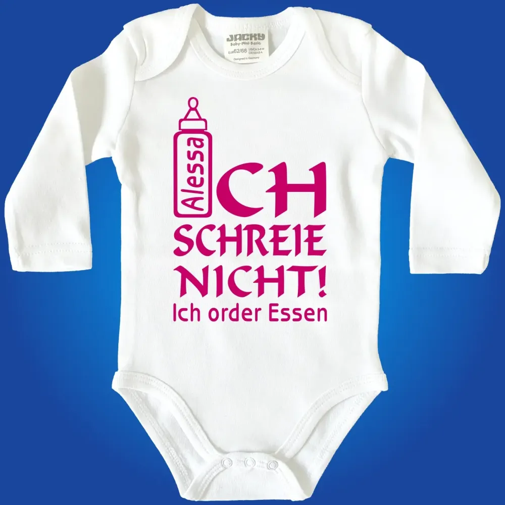 Preview: Babybody mit humorvollem Text und Flaschen Grafik