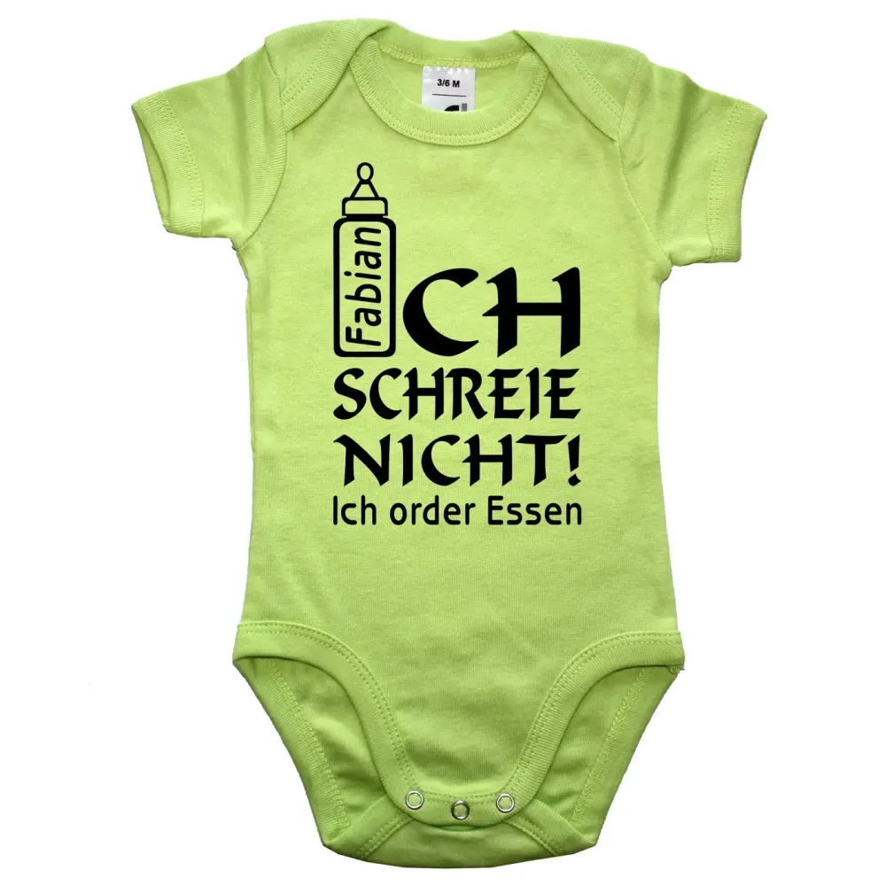 Babybody mit witzigem Text und Flaschen‑Grafik