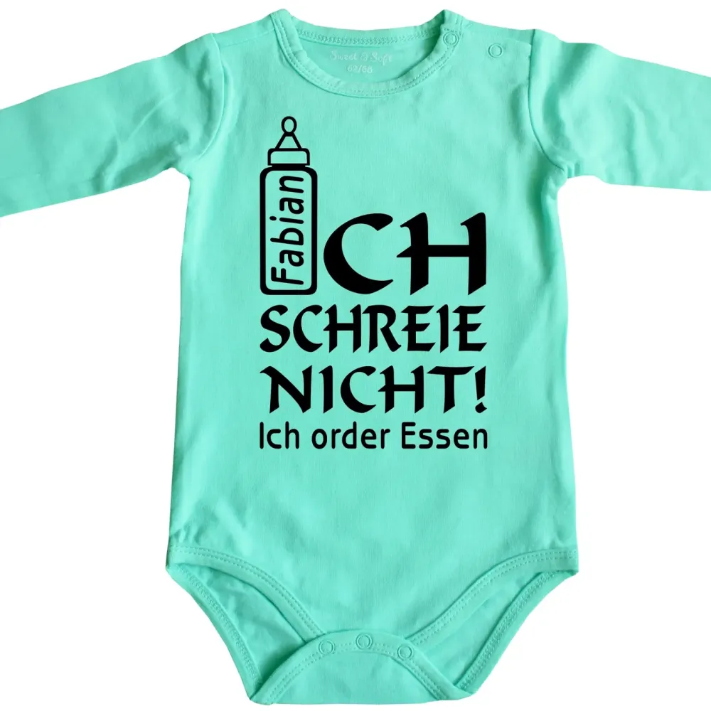 Lustiger Baby‑Body mit Essen‑Spruch