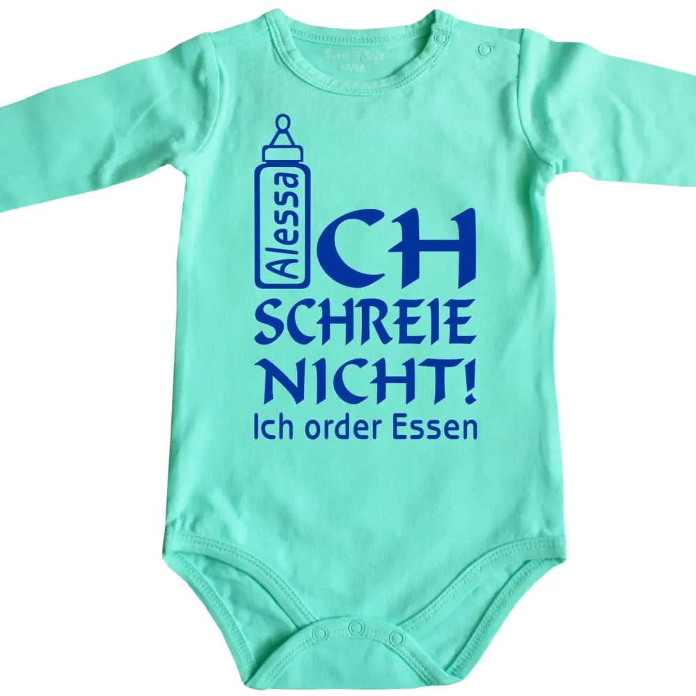 Preview: Baby‑Body mit Spruch „Ich schreie nicht, ich order Essen“
