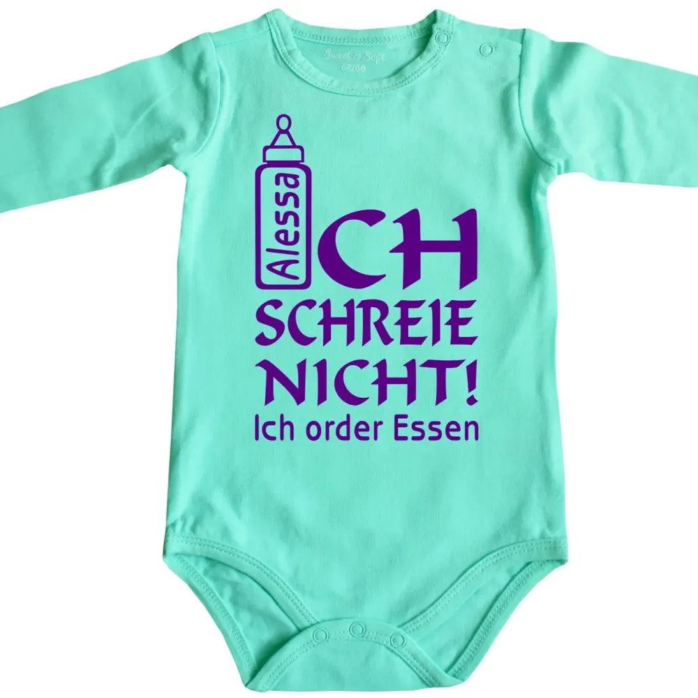 Preview: Baby‑Body mit Name und Essen‑Design