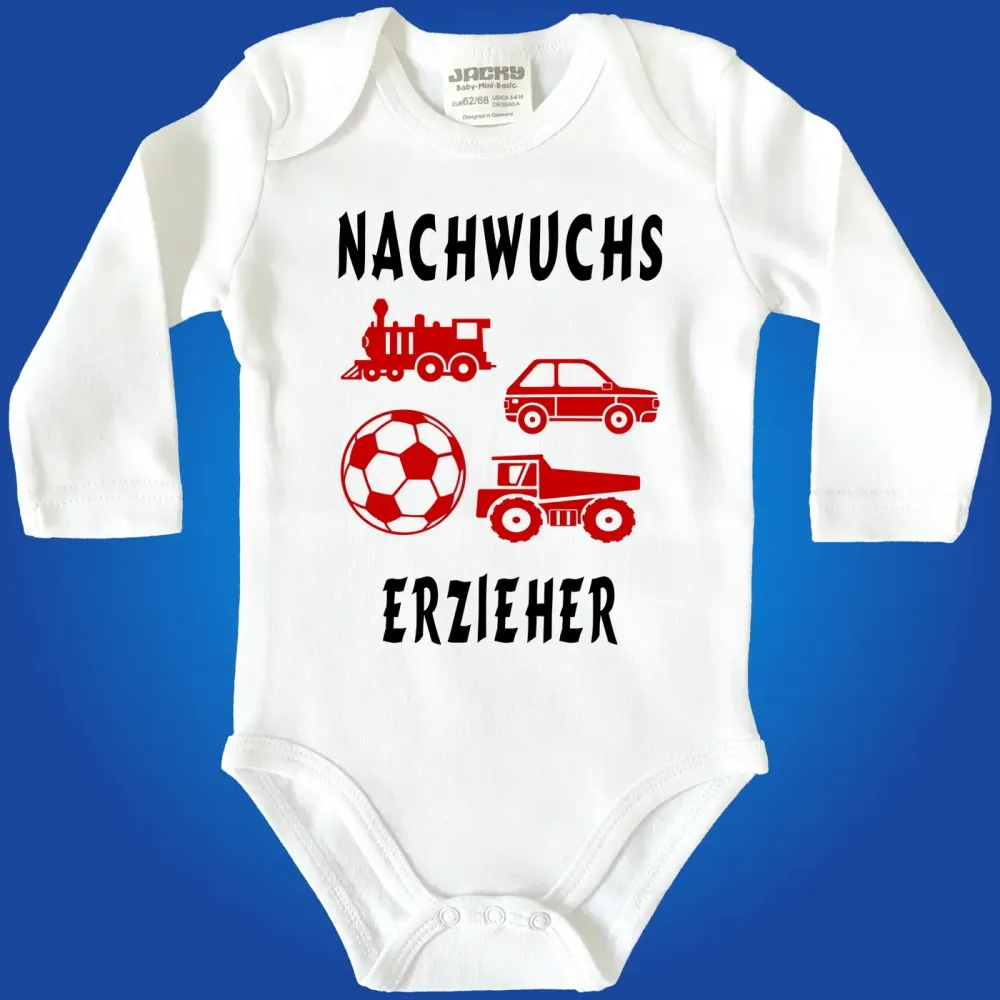 Baby-Body mit Ball und Kipper als Motiv für Kita‑Personal