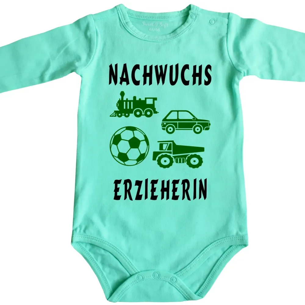 Preview: Baby-Body mit Spruch „Für Nachwuchs ist gesorgt“ und vier Spielzeugen