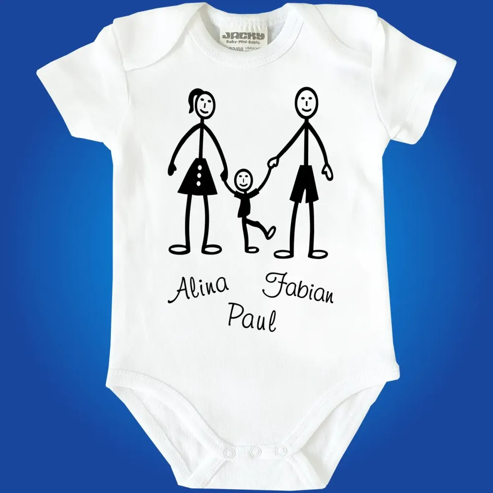 Personalisierter Baby Body mit Strichmännchen Familie