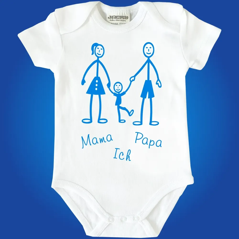 Babybody mit Wunschtext und Strichmännchen