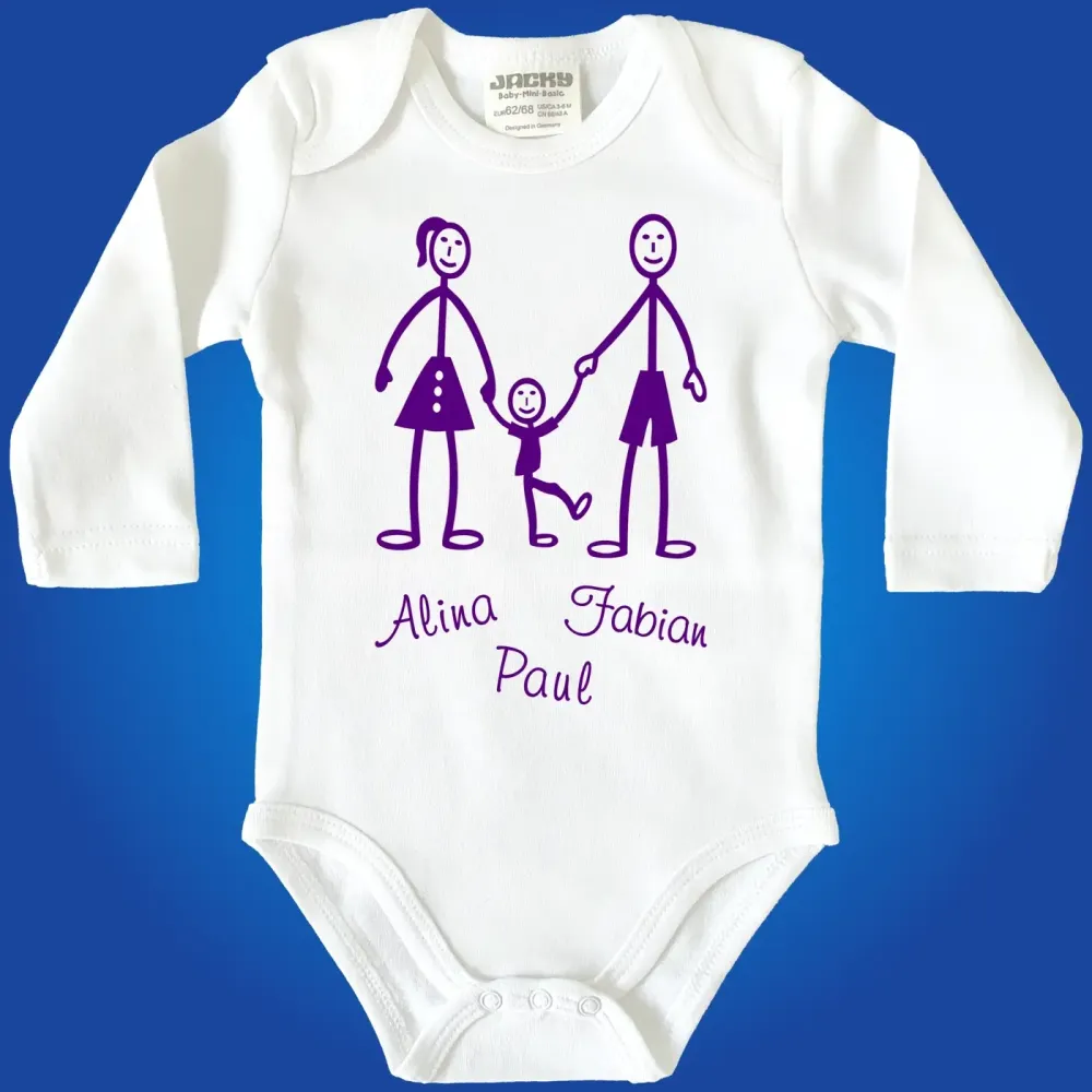 Baby Body mit personalisierter Strichmännchen Familie