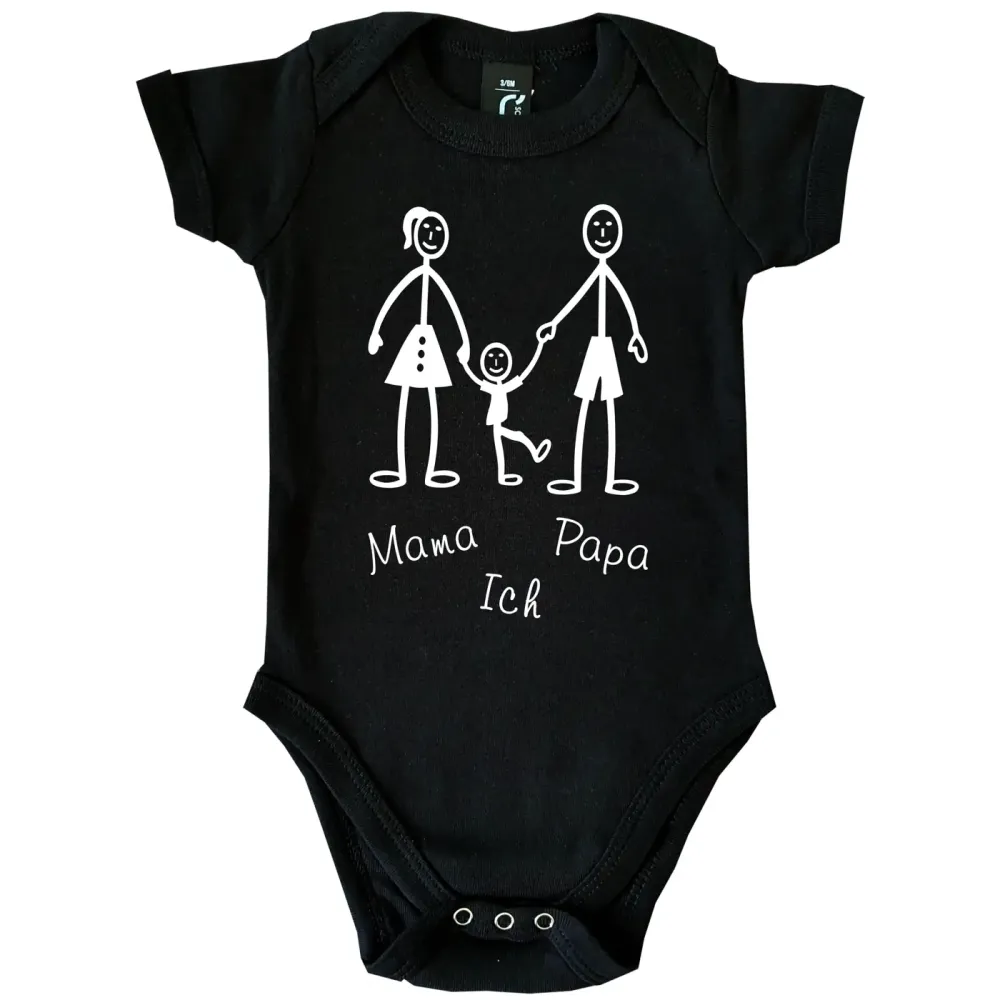 Preview: Personalisierter Baby Body mit Strichmännchen Familie