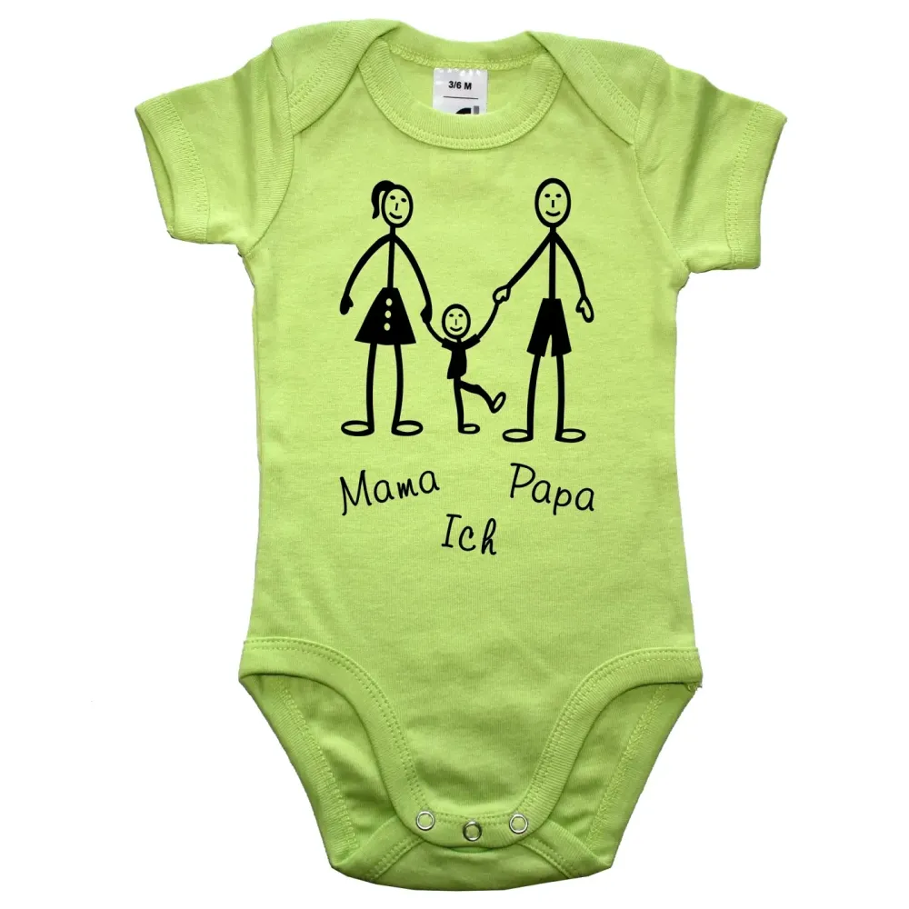 Babybody mit Wunschtext und Strichmännchen