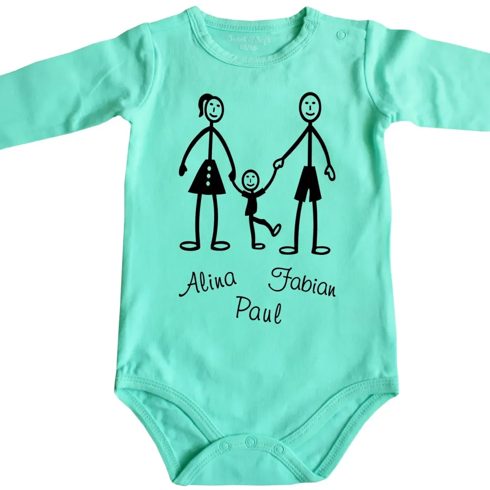 Strichmännchen Familie Baby Body mit Wunschnamen