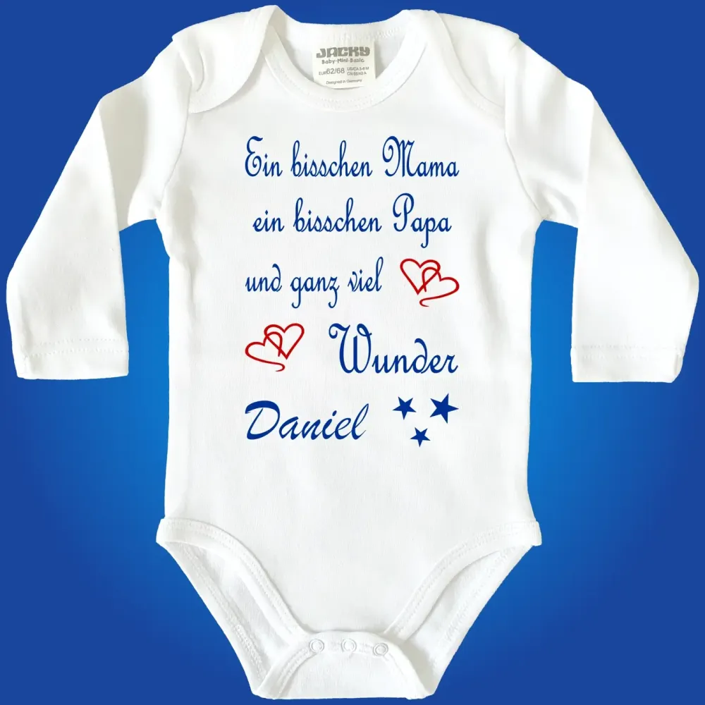 Preview: Baby‑Body „Ein bisschen Mama, ein bisschen Papa und ganz viel Wunder“ mit Wunschname