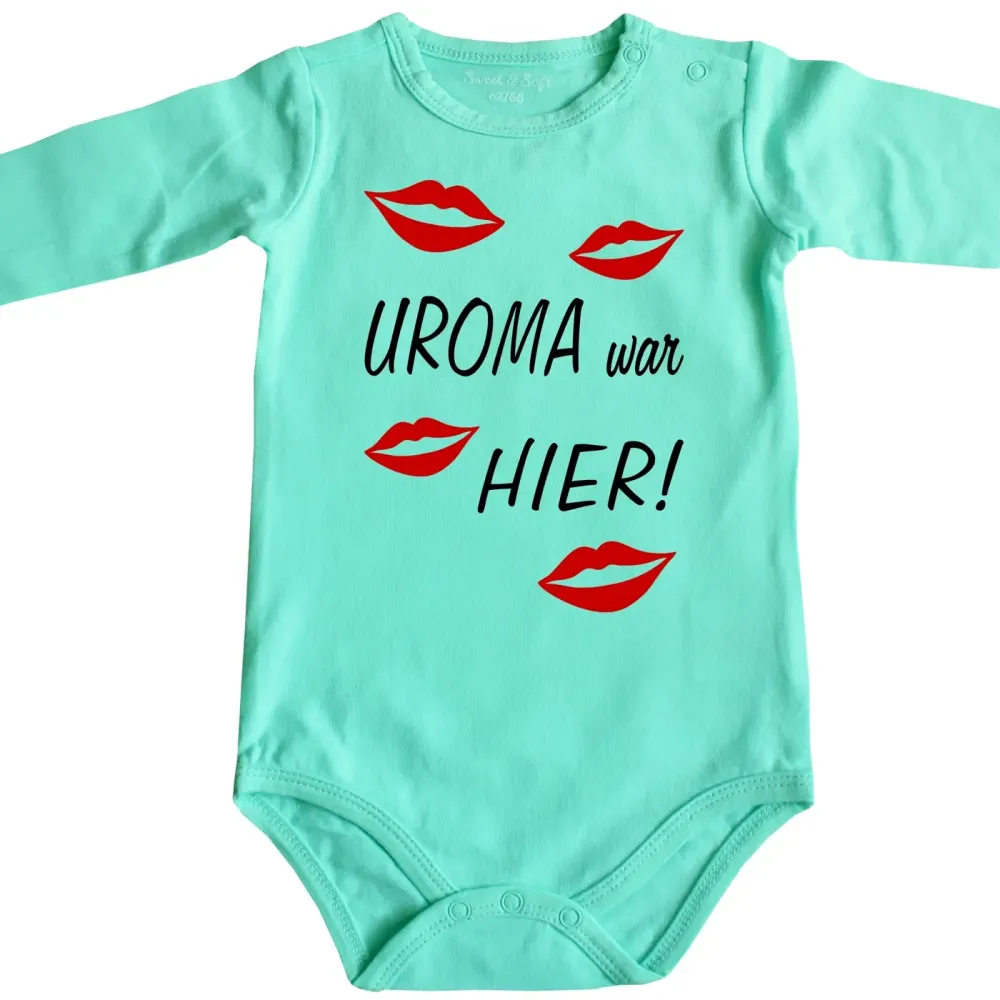 Preview: Babybody „Uroma war hier“ mit roten Kussmündern