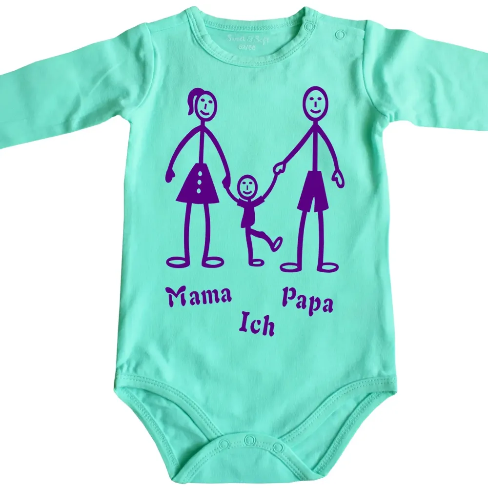 Preview: Baby-Body mit Druck Strichmännchen Familie