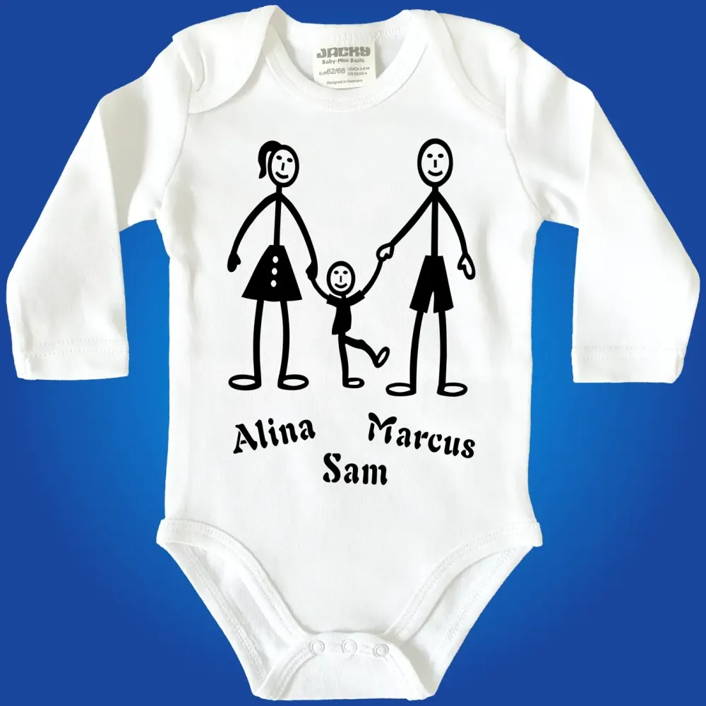 Preview: Baby-Body mit Strichmaennchen Familie