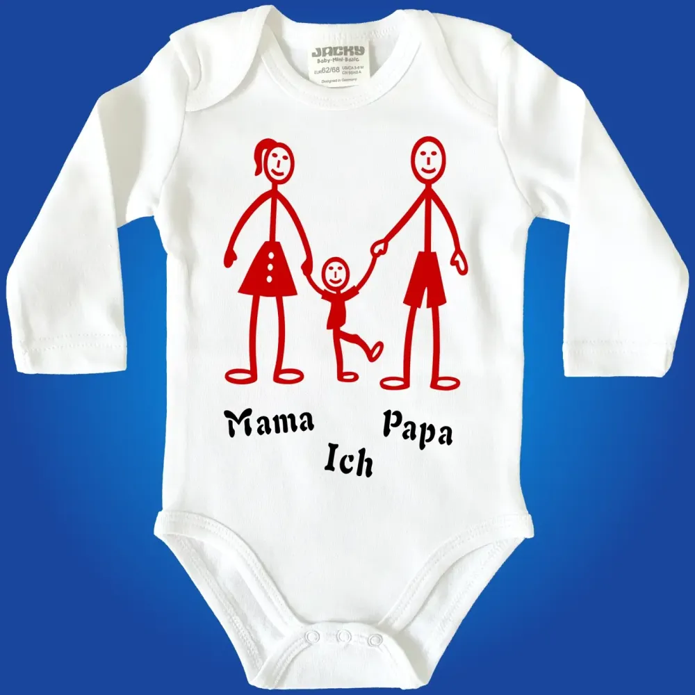 Baby-Body mit Strichmaennchen Familie
