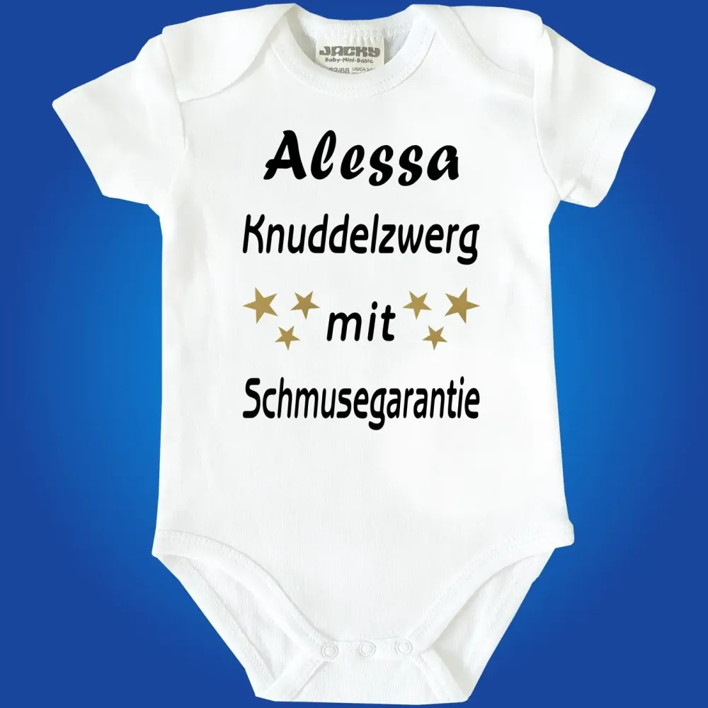 Baby‑Body mit Spruch „Knuddelzwerg mit Schmusegarantie“