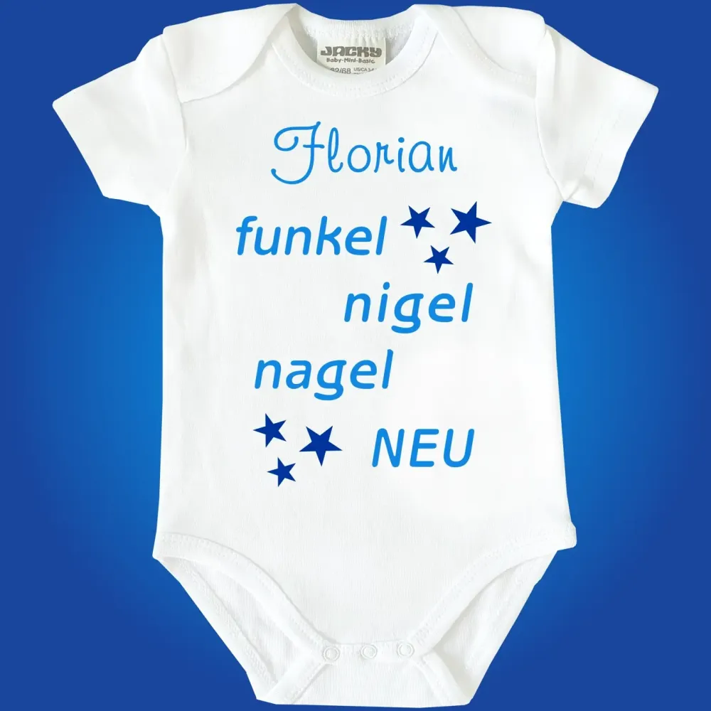 Baby‑Body mit humorvollem „Funkel‑Nigelnagelneu“ Aufdruck