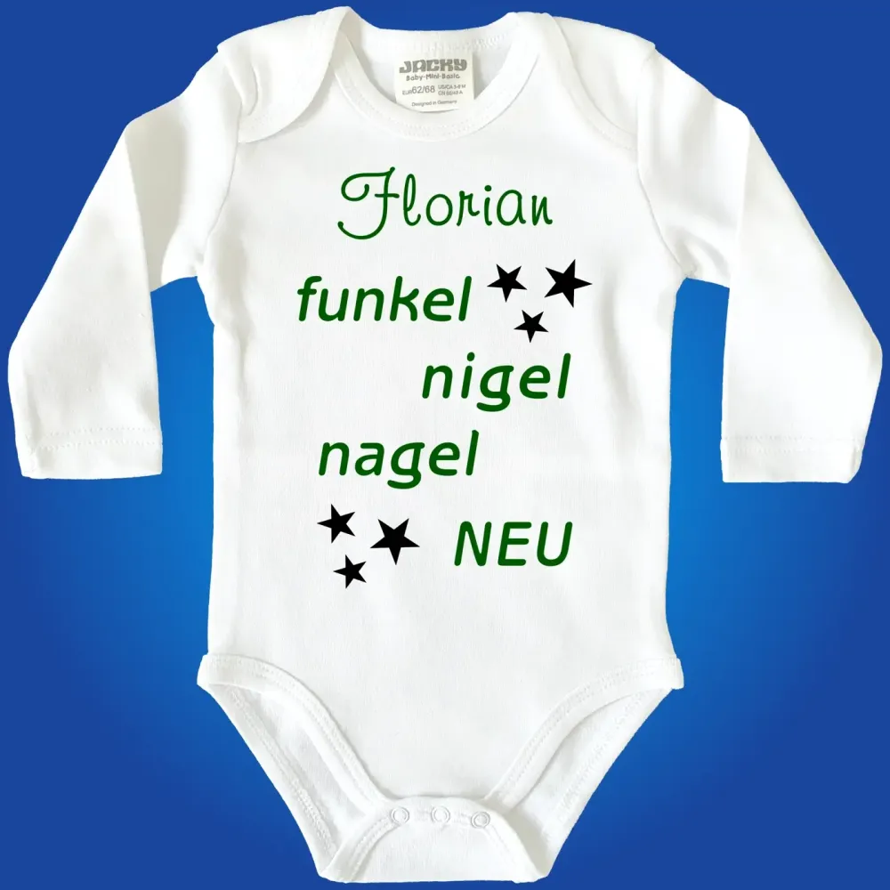 Preview: Baby‑Body mit modernem „Funkel‑Nigelnagelneu“ Aufdruck
