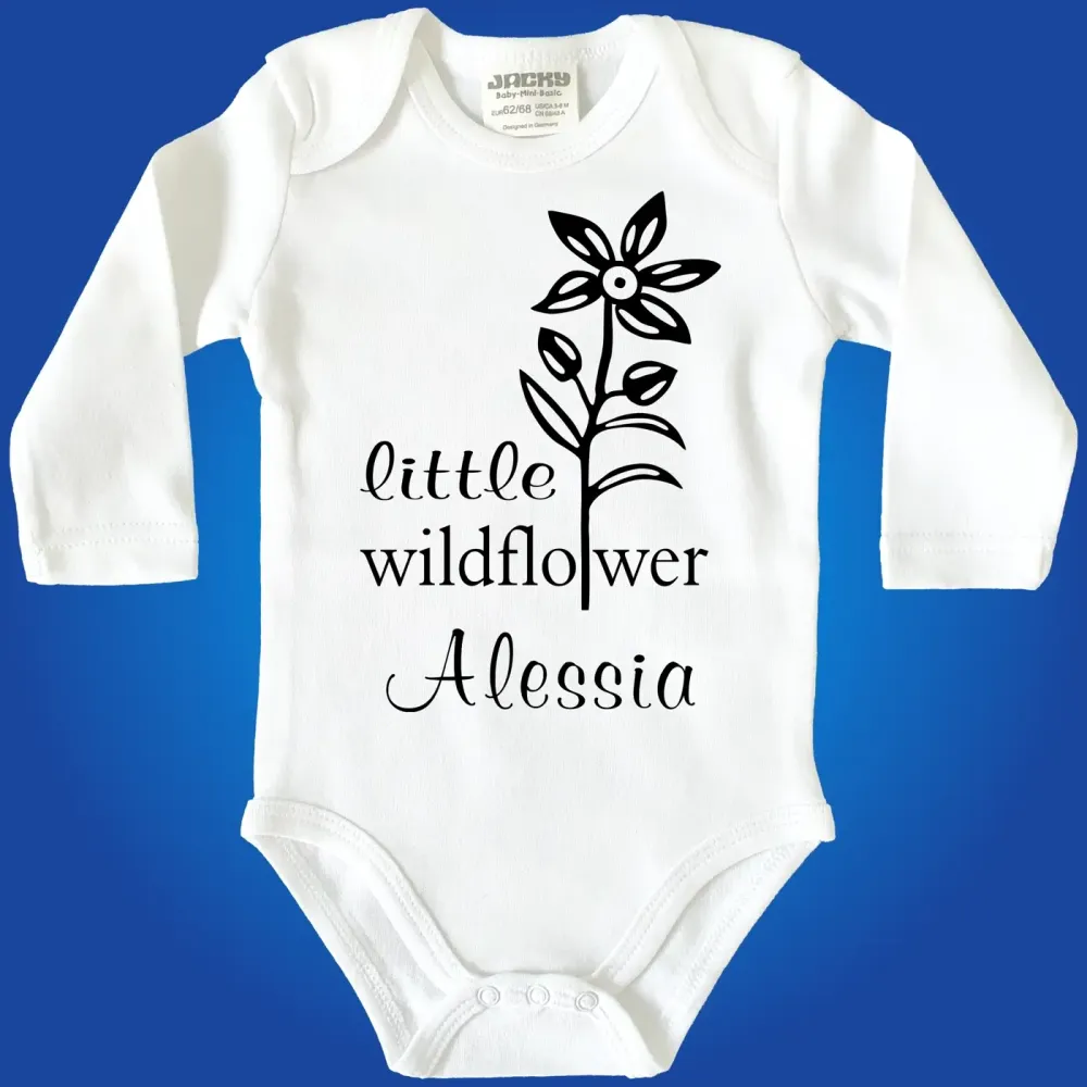 Baby‑Body mit Blume und personalisiertem Text