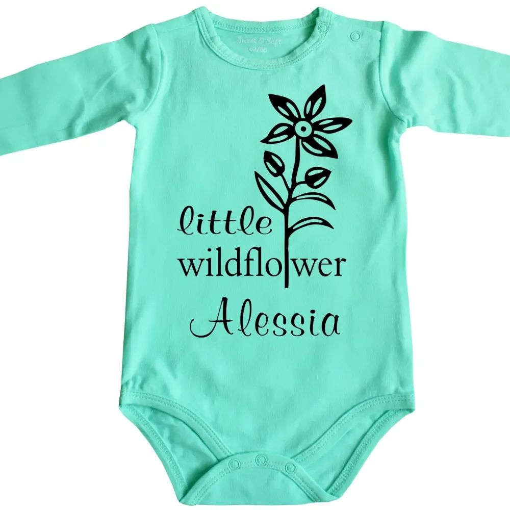 Baby‑Body mit Blume und Wunschname