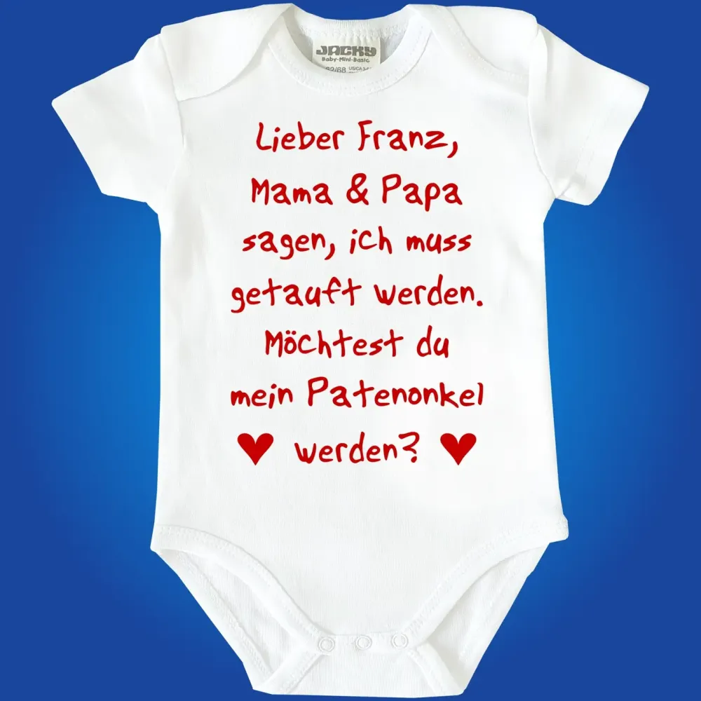 Baby‑Body mit humorvoller Bitte an den Patenonkel