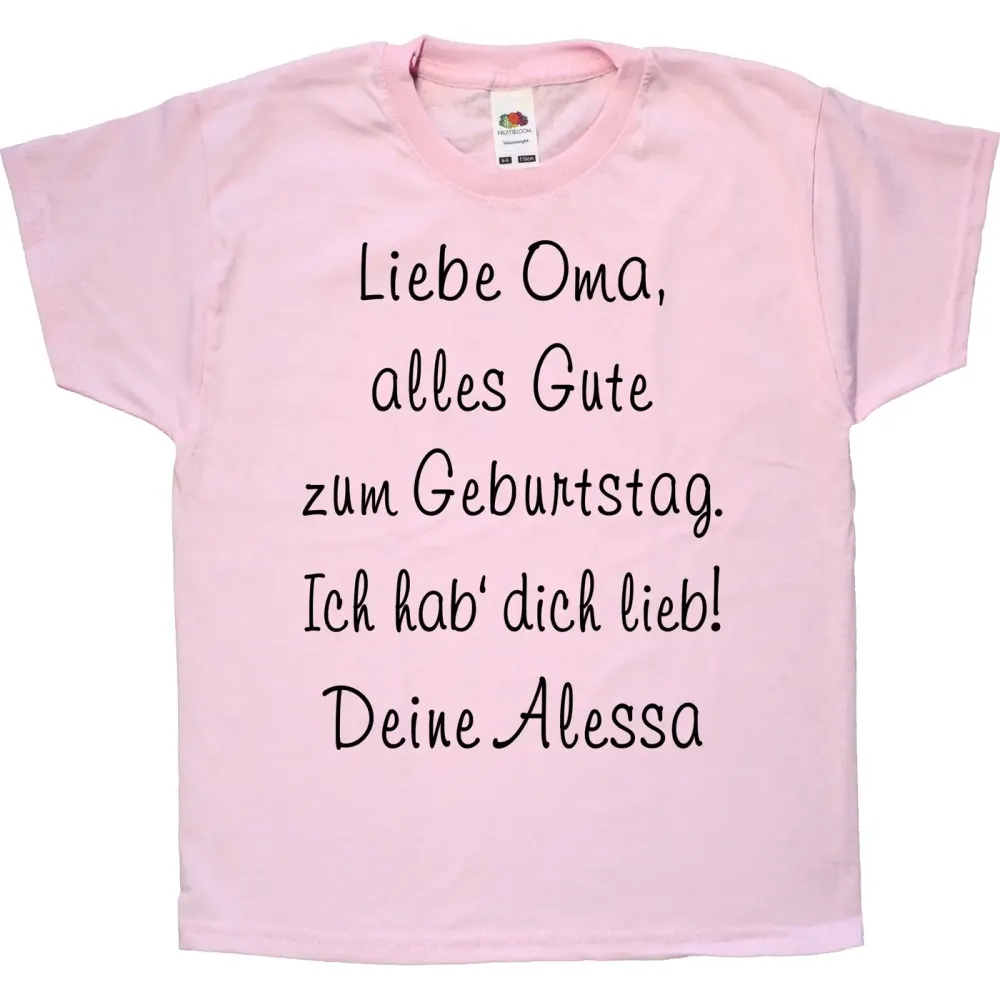 Preview: Kinder‑T‑Shirt mit Spruch „Happy Birthday liebe Oma“