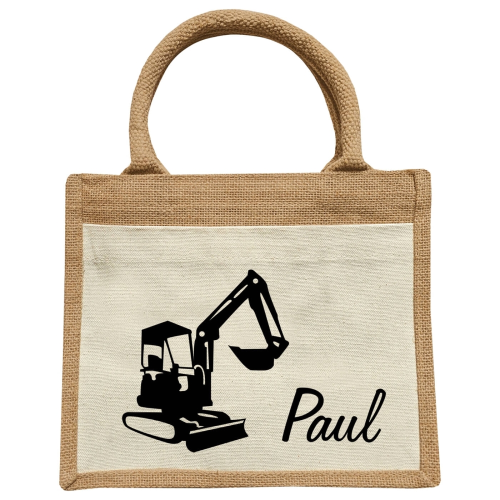 Kindertasche mit Wunschname mit Bagger