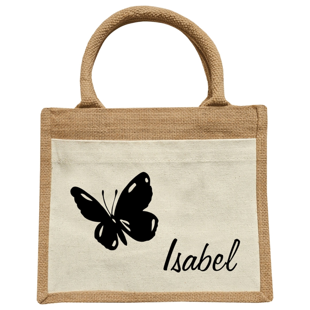Jute Kindertasche mit Name mit Schmetterling
