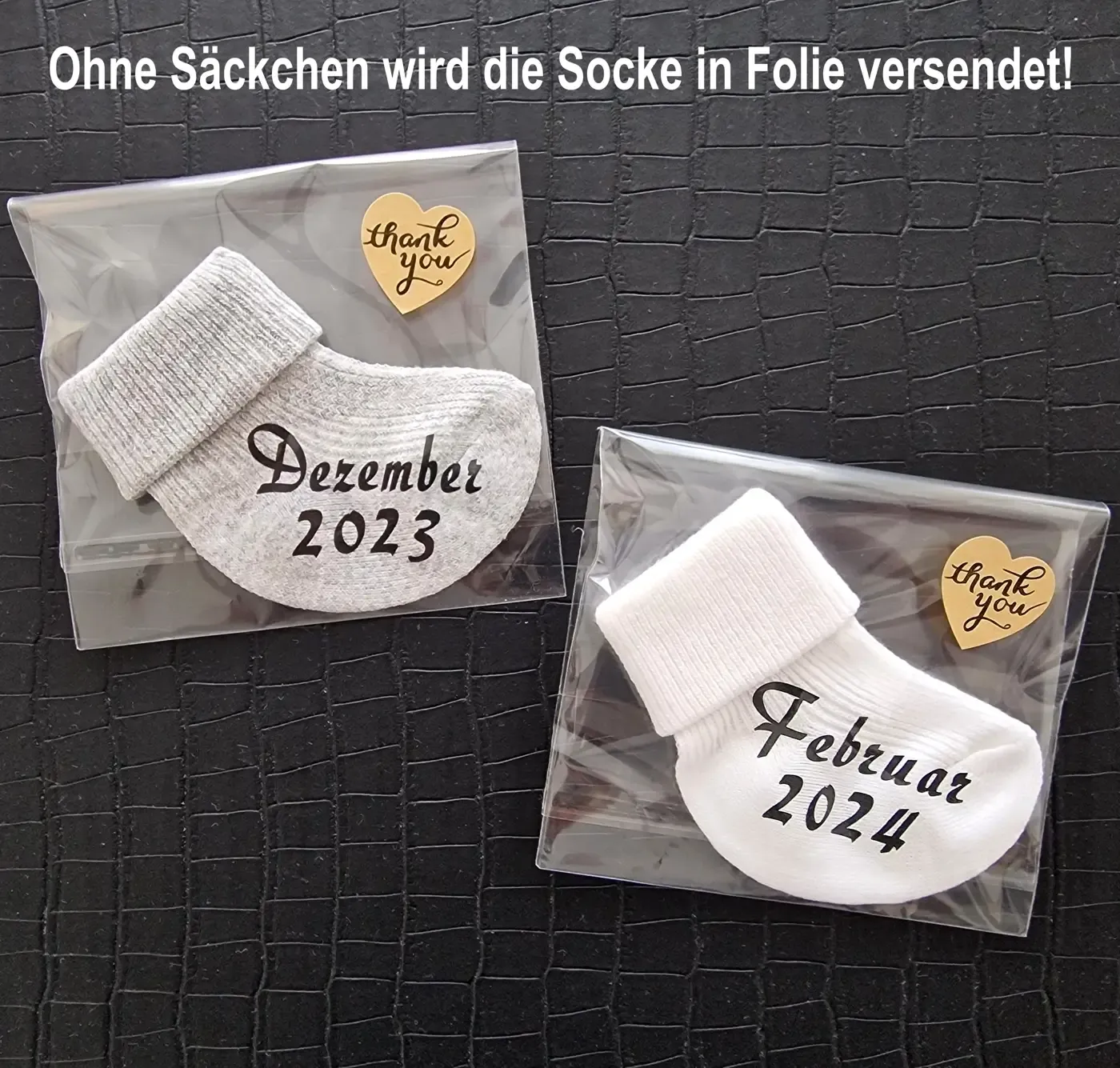 Babysocken mit Druck Jahr und Monat