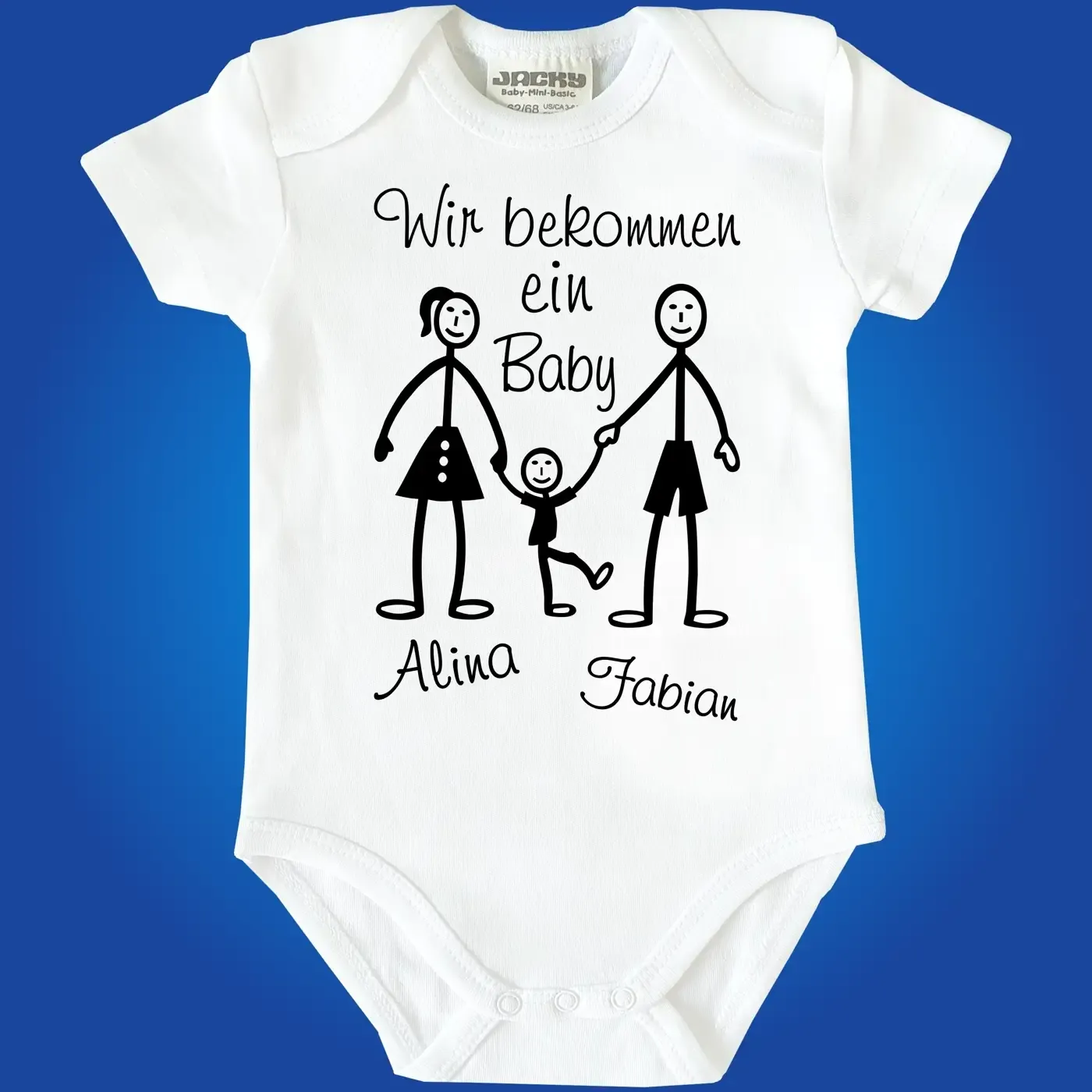 Baby‑Body mit Spruch und Strichmännchen