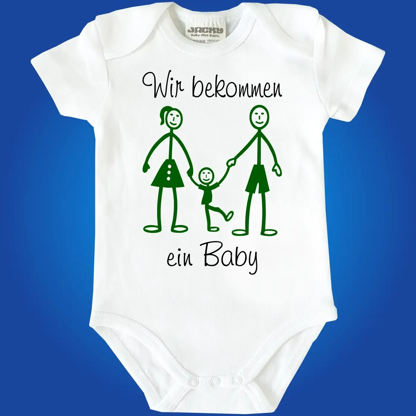 Baby‑Body zur Schwangerschaftsverkündung mit Strichmännchen
