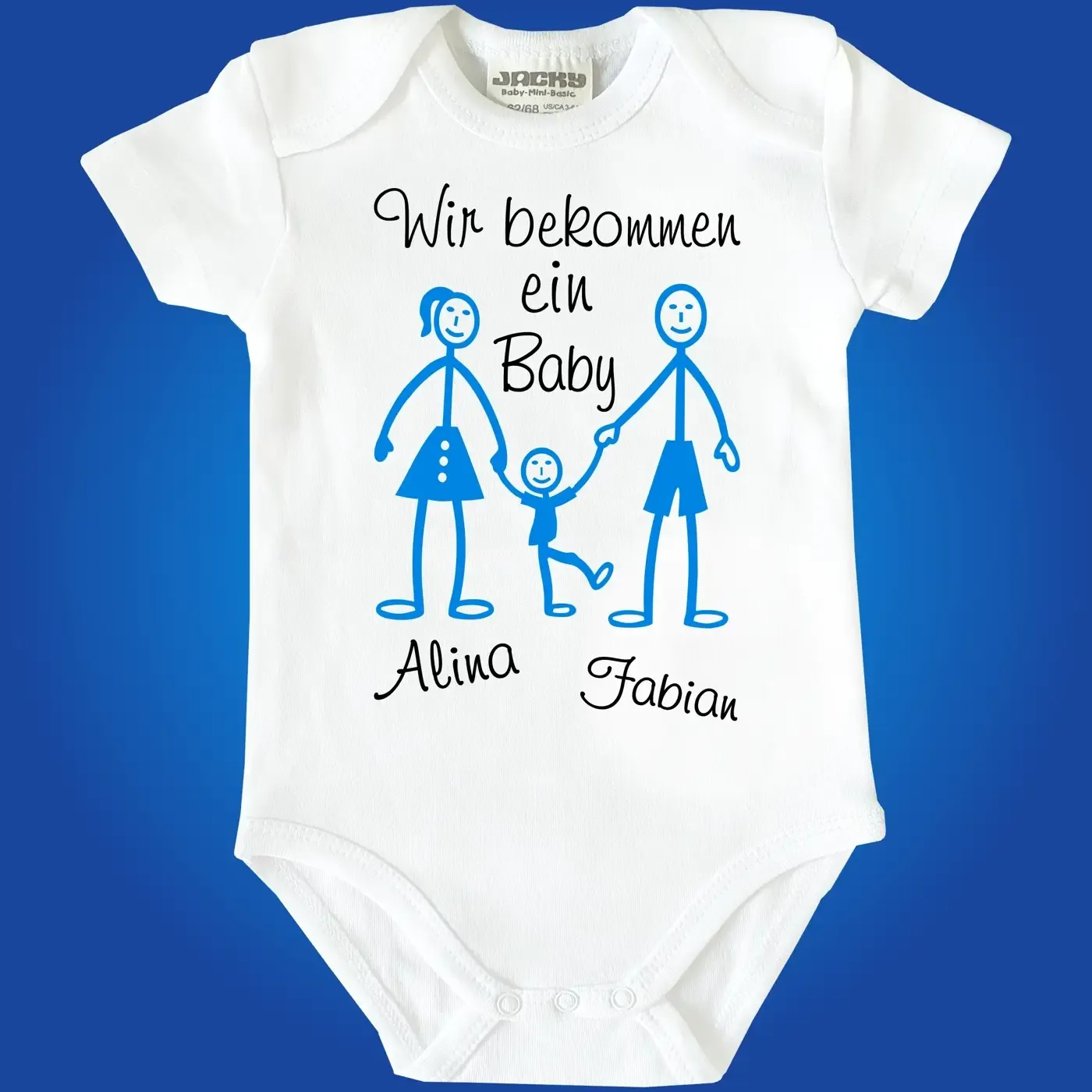 Baby‑Body Schwangerschaftsverkündung mit lustiger Grafik