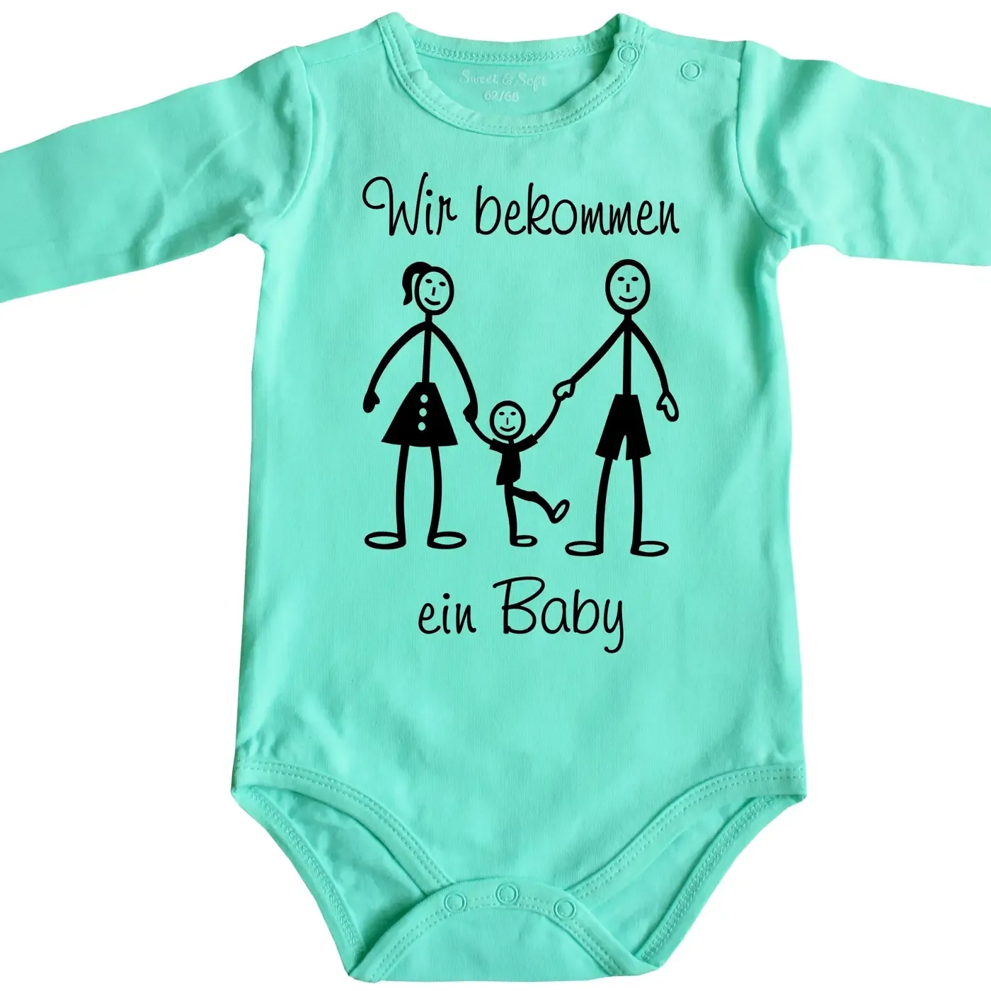 Baby‑Body mit Mama‑Papa‑Kind Strichmännchen