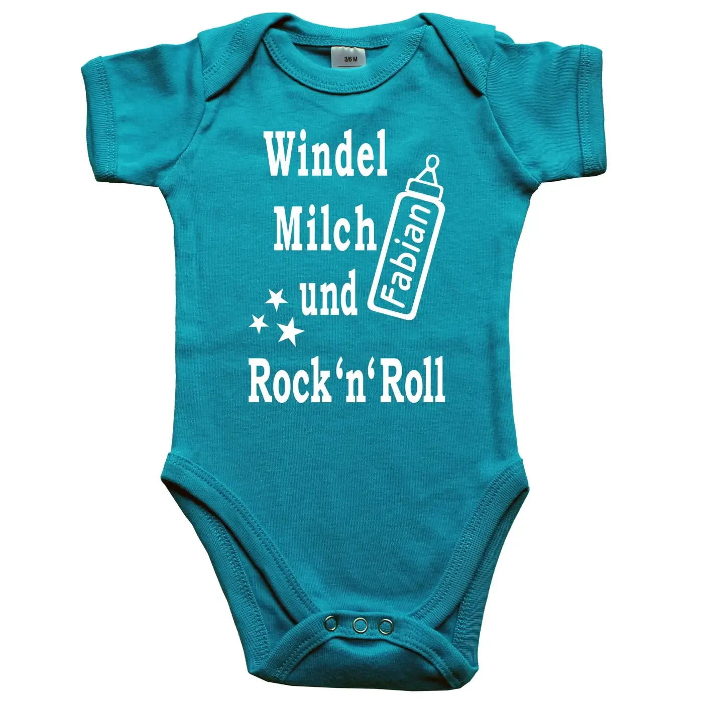 Baby‑Body mit Name und Musik‑Motiv