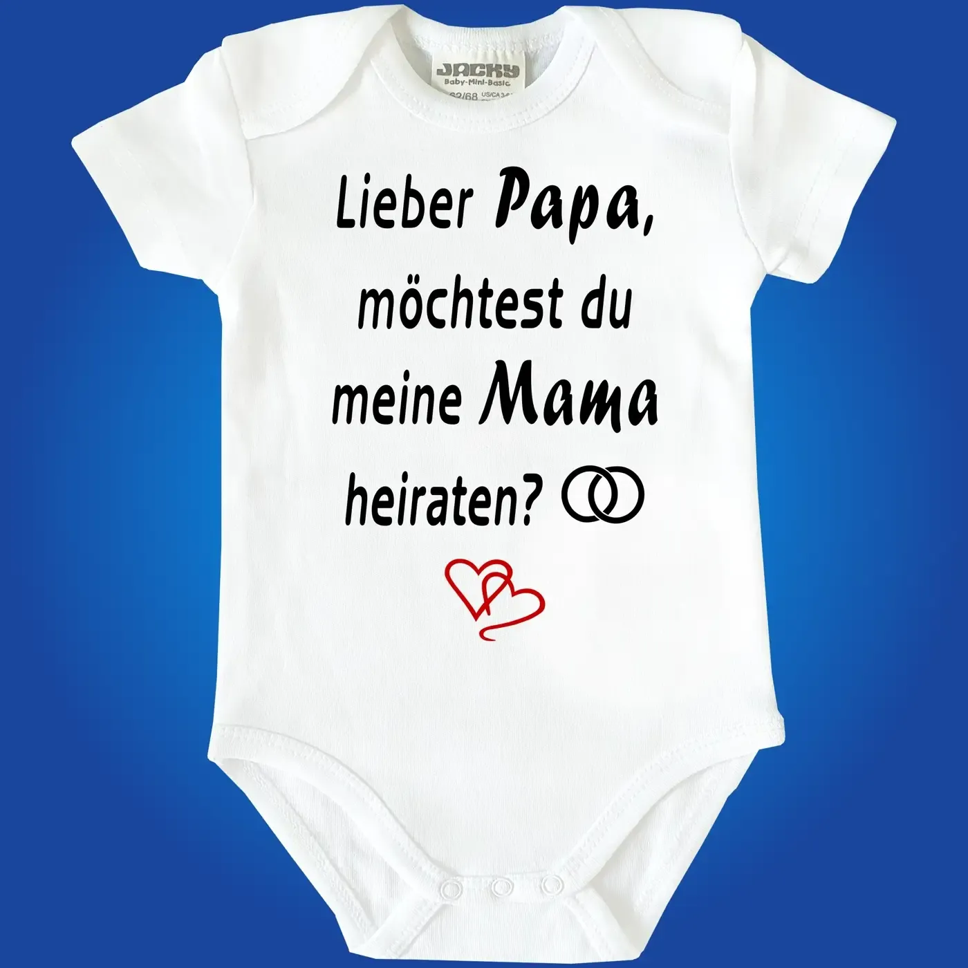 Babybody „Papa, willst du uns heiraten“ mit Herzchen Grafik