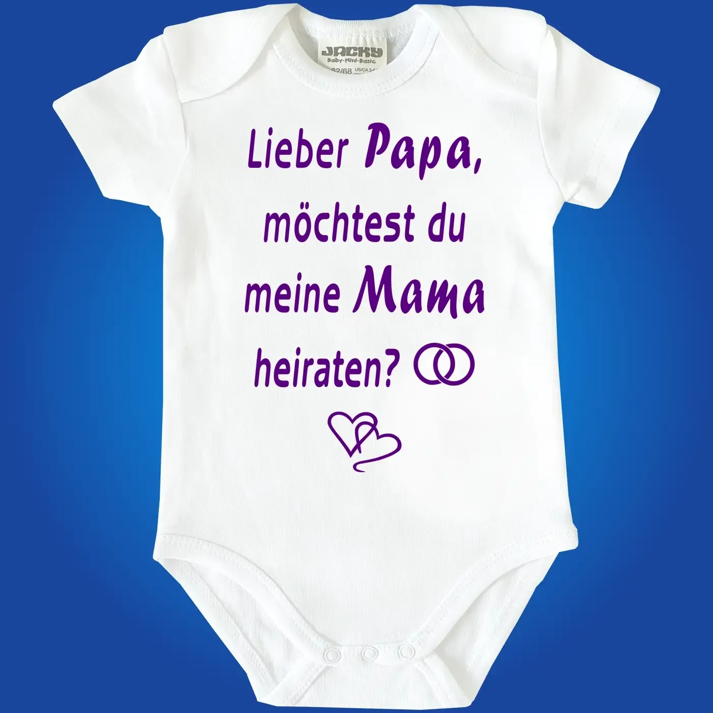 Baby‑Body „Mama/Papa willst du uns heiraten“ mit Ring‑Symbolen