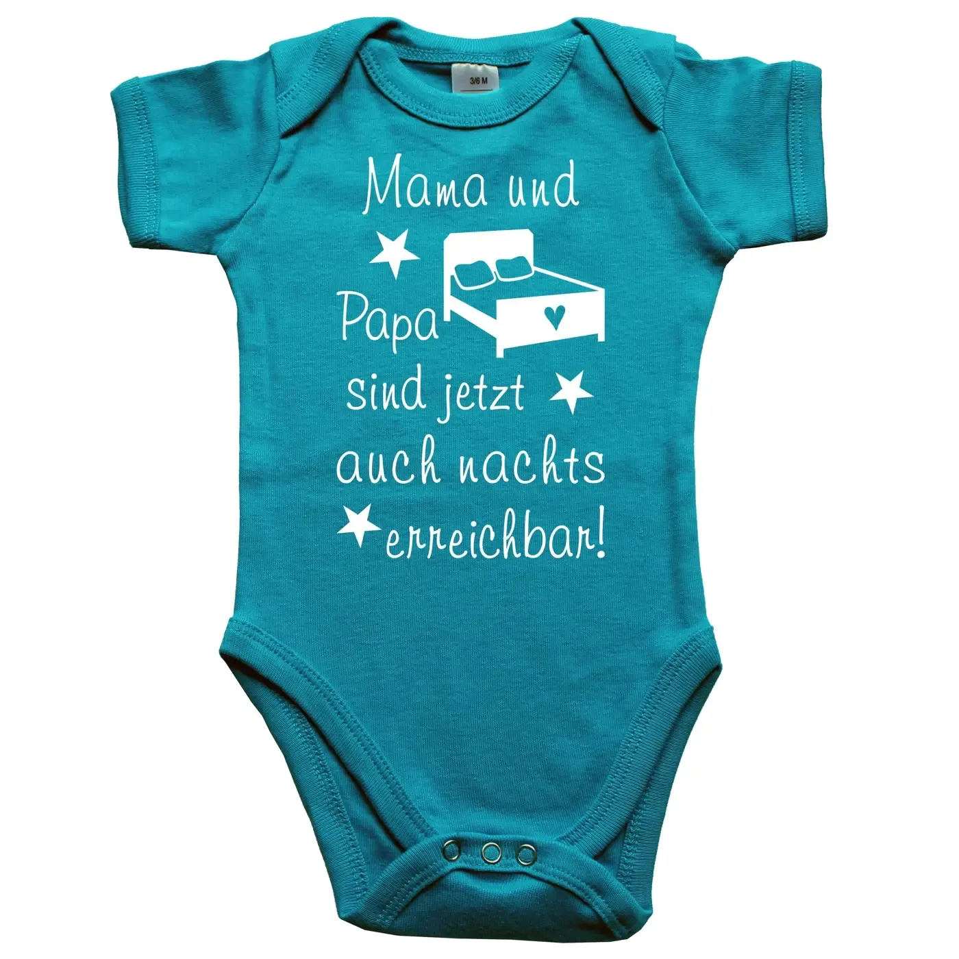 Bedruckter Baby‑Body mit lustigem Mama‑Papa‑Spruch